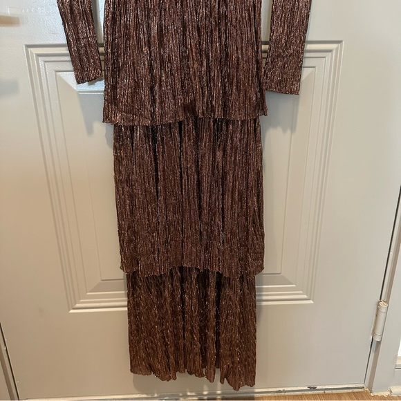 Sabina Musáyev Carry Tiered Metallic Longsleeve Dress Bronze Size Extra Small XS - Picture 4 of 7